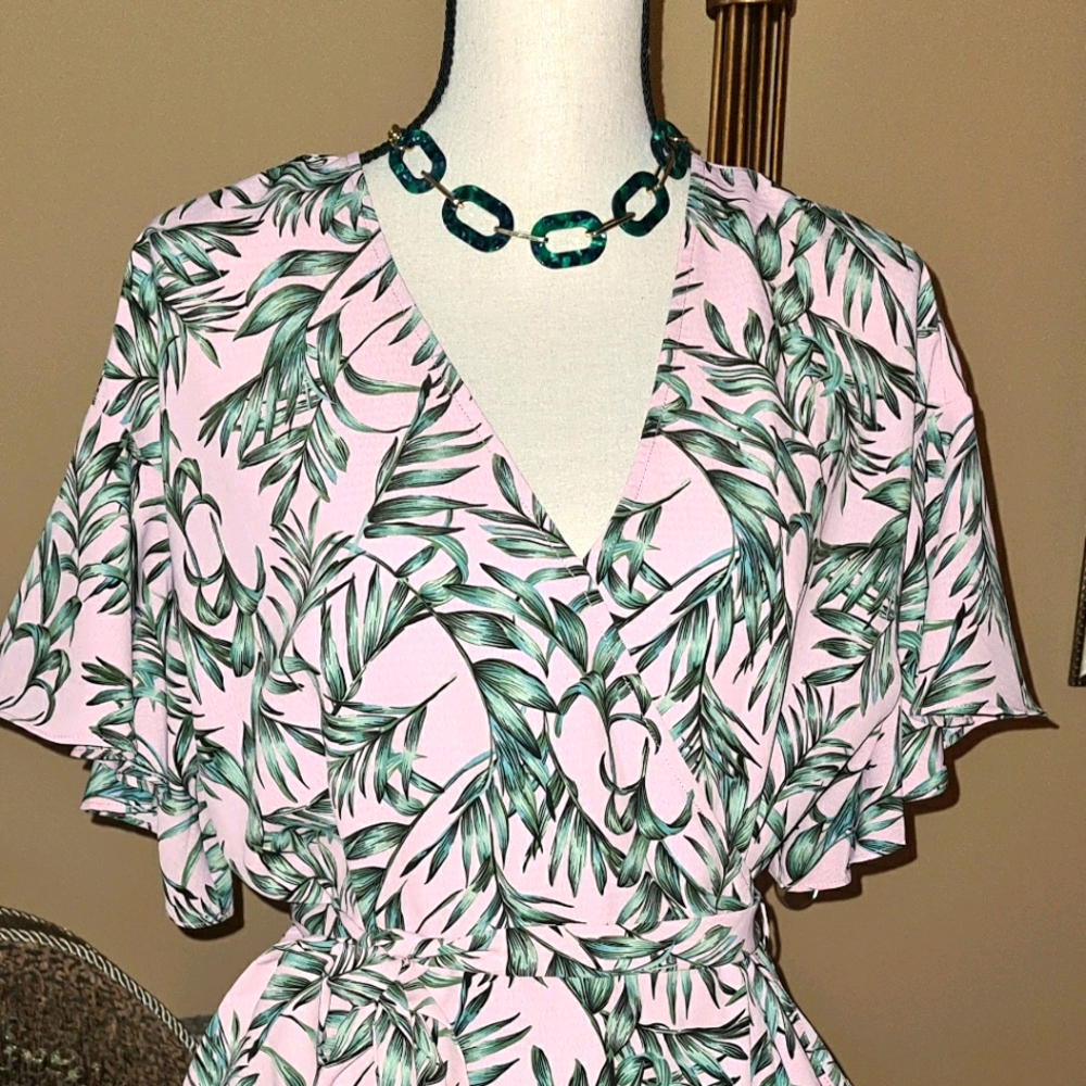 Pink Leaf Print Dress